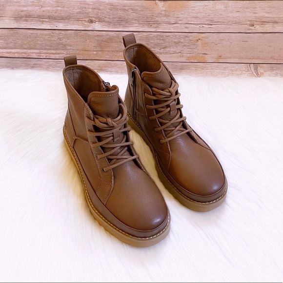 UGG Women’s Deconstructed Lace Chestnut Leather Combat Boots - Picture 4 of 8